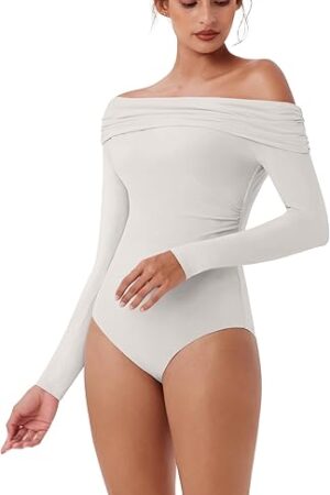 Women's Long Sleeve Single Off-Shoulder Bodysuit Ruching Sexy Elegant Tops 2025 Fall/Winter Designer Collection