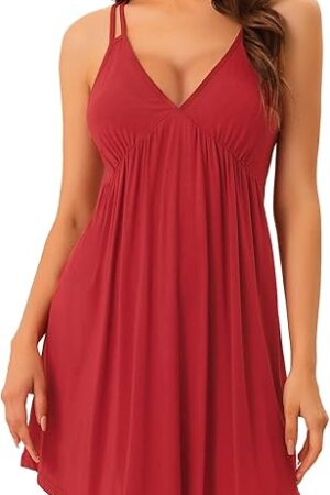 Womens Lingerie Sexy Nighties Pajama Mini Dress Soft Racer Back Full Slip Babydoll Chemise Nightgowns X-Large Red