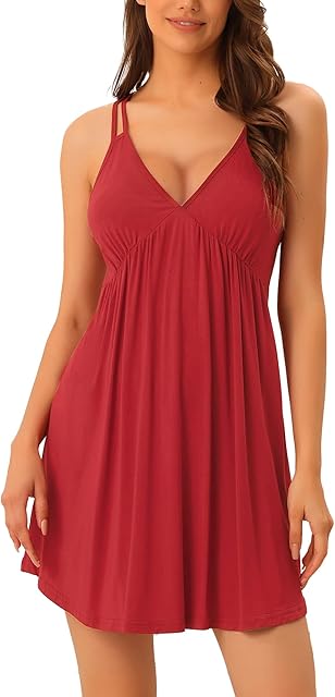 Womens Lingerie Sexy Nighties Pajama Mini Dress Soft Racer Back Full Slip Babydoll Chemise Nightgowns X-Large Red