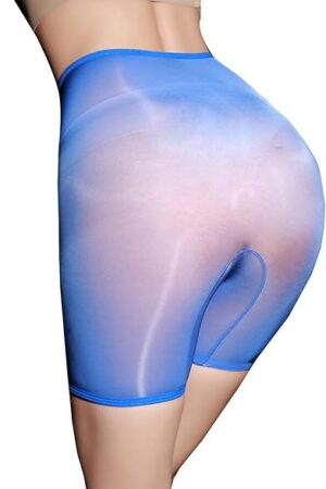 Women's Sexy Oil Shiny Glossy Boxer Briefs See Through Sheer Boyshort Panties Nylon Sheer Seamless Underwear