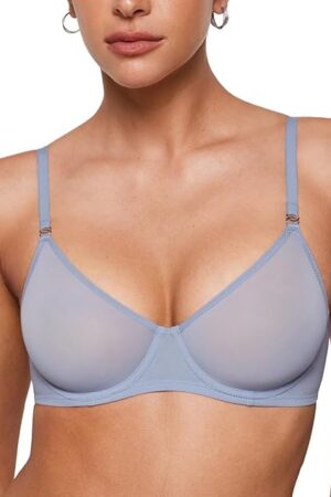Women's Sheer Demi Balconette Bra - Sexy Mesh Unlined Underwire See Through Demi Bras