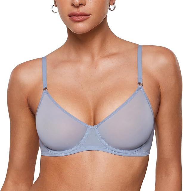 Women's Sheer Demi Balconette Bra - Sexy Mesh Unlined Underwire See Through Demi Bras