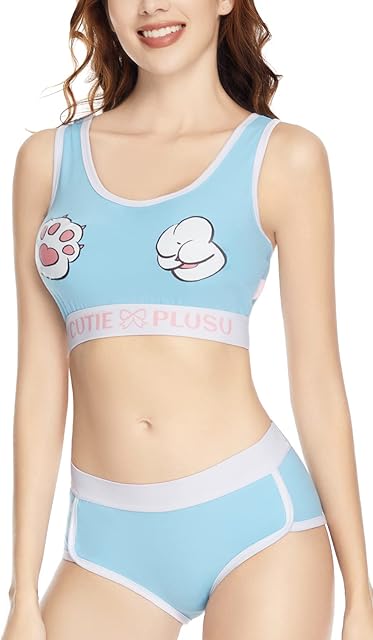 Women Cotton Unlined Bralette Set- Lovely Cat's Paws