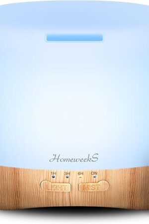 Homeweeks 300ml Essential Oil Diffuser, Quiet Aromatherapy Mist Diffusers for Essential Oils, Wood Grain, Ultrasonic, Remote Control, Timer, 7 Colors Light for Bedroom (300ml)