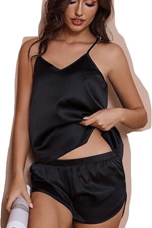 Women Silk Pajamas Shorts Set 2 Piece Womens Short Pajamas Set Women's Satin Pajamas Sets S-2XL