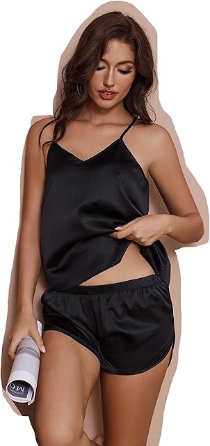 Women Silk Pajamas Shorts Set 2 Piece Womens Short Pajamas Set Women's Satin Pajamas Sets S-2XL
