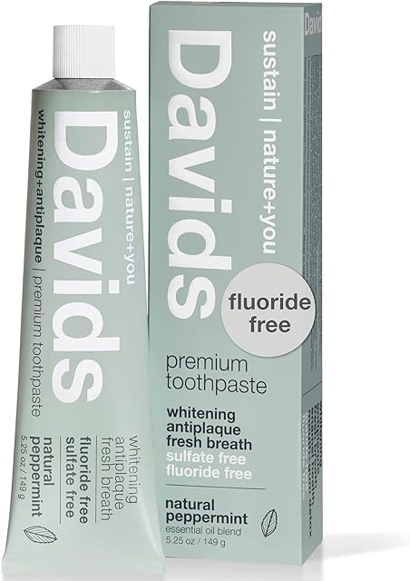 Davids Fluoride Free Toothpaste, Teeth Whitening, Antiplaque, SLS (Sulfate) Free, Promotes Enamel Health, Mouth & Gum Detox, EWG Verified, Peppermint, 525oz