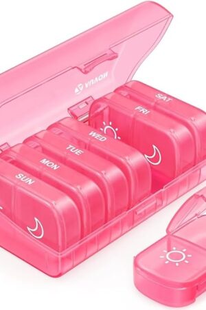 AUVON XL Weekly Pill Organizer 2 Times a Day with One-Side Large Opening Design for Easy Filling, AM PM Pill Box 7 Day, Portable Travel Pill Case for Medication, Vitamins, Fish Oils, Supplements