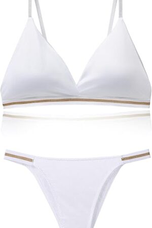 Women Ice Silk Padded Bra Briefs Bikini 2 Piece Lingerie Set