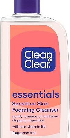 Clean & Clear Essentials Oil-Free Foaming Facial Cleanser, Daily Face Wash with Pro-Vitamin B5 Gently Removes Oil & Pore Clogging Impurities Without Drying Skin, Fragrance-Free, 8 fl oz
