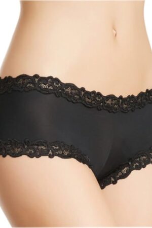 Women's Double Lace Trim Boyshort Panty-Size Large-Black