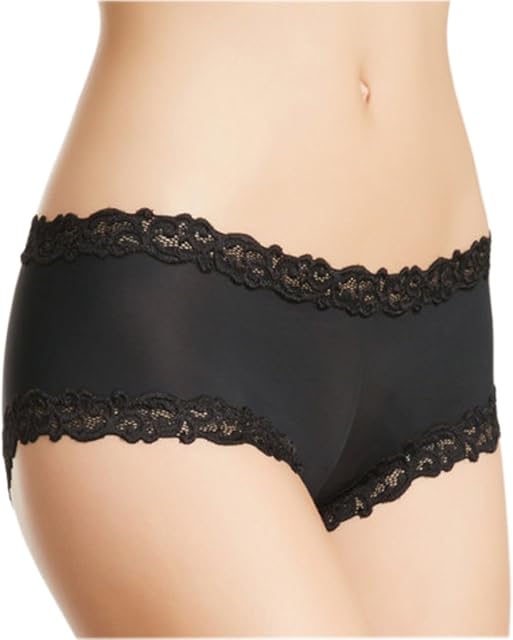 Women's Double Lace Trim Boyshort Panty-Size Large-Black