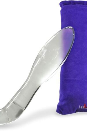 LeLuv Glass Dildo Curved for G-Spot or Prostate Stimulation with Embroidered Padded Pounch