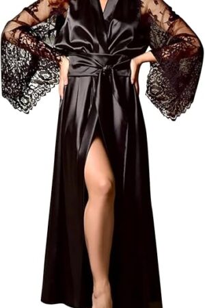 Lace Silk Robes for Women Long Sexy Satin Kimono Robe Bridesmaids Wedding Party Lingerie Robe Loungewear Sleepwear