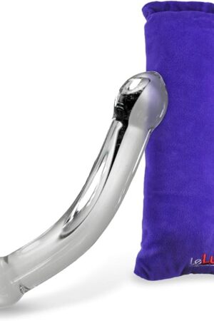 LeLuv Double-Ended Mini Glass Dildo with Curved Shaft, Round Tips with Embroidered Padded Pounch