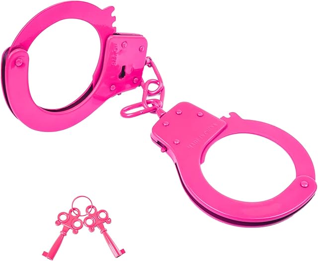 Bedsecret Handcuffs Double Lock Steel Police Edition Professional Grade Handcuffs,Hand Cuffs Cop with Keys (Pink)