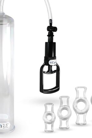 LeLuv Vacuum Pump Vacuum Easyop Tgrip 2.5 Inch x 12 Inch Cylinder Clear Hose Male Enhancement Bundle with 4 Constriction Rings