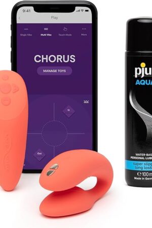 We-Vibe Chorus Remote Control Couples Vibrator Coral Personal Massager & Pjur Aqua Water Based Personal Lubricant 34 fl oz - Couples Sex Toys Bundle