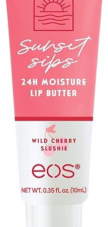 eos Sunset Sips Lip Butter Tube- Wild Cherry Slushie, 24-Hour Moisture, Overnight Lip Mask, Lip Care Products, 035 fl oz