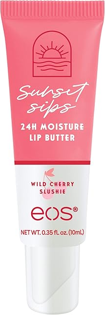 eos Sunset Sips Lip Butter Tube- Wild Cherry Slushie, 24-Hour Moisture, Overnight Lip Mask, Lip Care Products, 035 fl oz