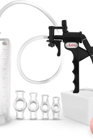 LeLuv Tyro Black Lightweight Penis Pump Bundle with Soft Silicone Donut Seal and 4 Sizes of Constriction Ring 9 x 2.75 inch Cylinder Diameter