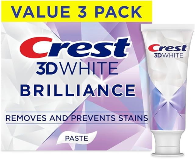Crest 3D White Brilliance Bright Mint Teeth Whitening Toothpaste, 43 oz Pack of 3, 100% More Surface Stain Removal, 24 Hour Active Stain Prevention, Whiter Teeth in 3 Days