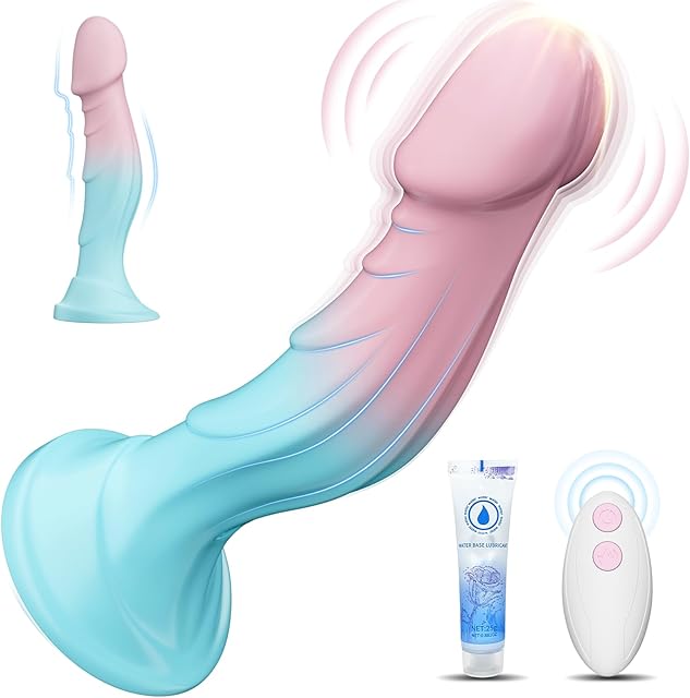 Women Sex Toys Dildo Vibrator -7.5 Silicone Realistic Dildos with Suction Cup for Women Vagina Anal Sex, 9 Vibration, Macaron Gradient Slim Dildo Lifelike Penis Vibrator Adult Toys & Games