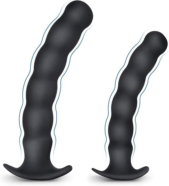 Anal Plug Trainer Kit, Pack of 2 Silicone Butt Plug Training Set Thread Anal Beads with Narrow Flared Base Adult Sex Toy for Men Women