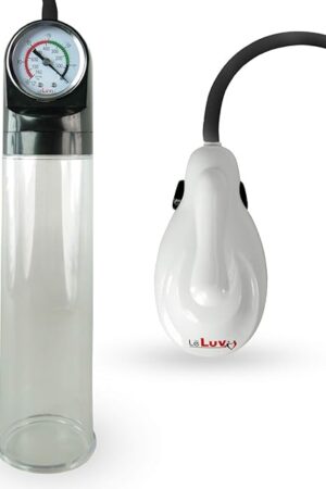 LeLuv E-Grip White Electric Handle Penis Pump Master Gauge Cylinder and Premium Black Hose
