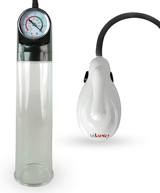 LeLuv E-Grip White Electric Handle Penis Pump Master Gauge Cylinder and Premium Black Hose