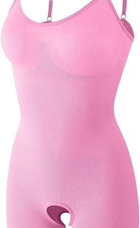 Womens Body Tight Tummy Control Basic Sculpting Bodysuits Sleeveless Body Shaper Solid Open Crotch Shapewear Romper Shorts