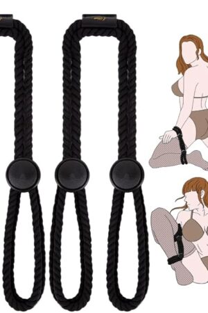 BDSM Rope Sex Restraint Handcuffs - 2 Pcs Sex Bondge Restraints Toy Cotton SM Harness Wristcuffs Anklecuffs Handmade Suitable for Adult Fetish Slave Play Couples Multifunctional (Black)