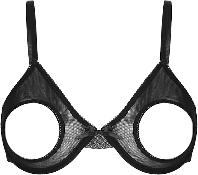 Women Lingerie Sheer Sexy Mesh Open Nipples Bra Top Underwired Unlined Triangle Cups Bralette