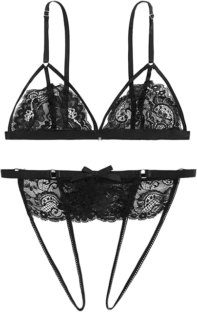 Women's 2 Piece Lingerie Set Floral Lace Sexy Sheer Mesh Embroidered Garter Babydoll Wireless Bra and Panty Sets