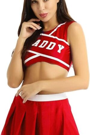 Women's Sexy Cheer Leading Outfit Musical Party Uniform Sleeveless Top with Pleated Skirt