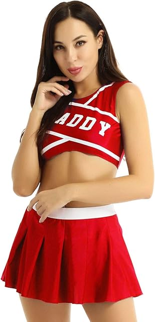 Women's Sexy Cheer Leading Outfit Musical Party Uniform Sleeveless Top with Pleated Skirt