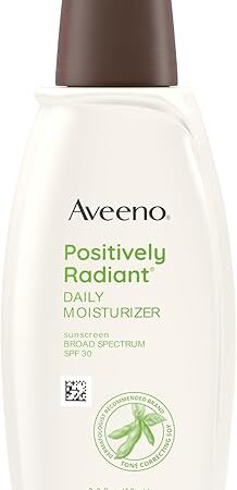 Aveeno Positively Radiant Face Moisturizer with SPF 30 Sunscreen, Hydrating Facial Moisturizer with Soy Extract to Visibly Improve Skin Tone and Texture, Hypoallergenic Formula, Oil-Free, 23 FL OZ