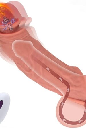 Vibrating Penis Sleeve, Ultra-Soft Penis Extender with 10 Vibrations for Prolonged Erection, Realistic Silicone Pennis Enlarger Dildo Adult Toys for Men Couple
