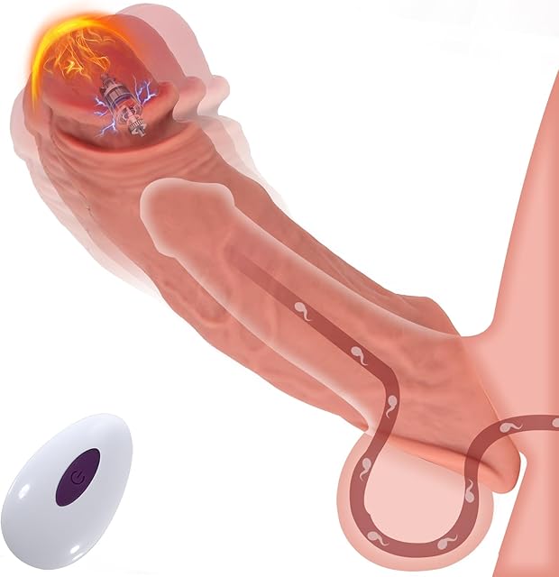 Vibrating Penis Sleeve, Ultra-Soft Penis Extender with 10 Vibrations for Prolonged Erection, Realistic Silicone Pennis Enlarger Dildo Adult Toys for Men Couple