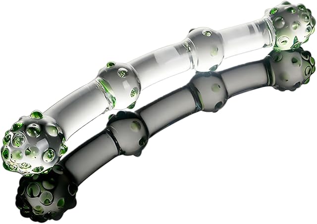 Double Ended G-Spot Glass Dildo - Crystal Glass Pleasure Wand with 4 Bead - Double Side Anal Butt Plug - Prostate Massager Anal Stimulator for Men Women