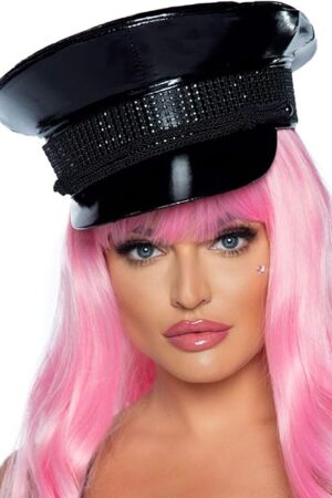 womens Rhinestone Trimmed Military Hat