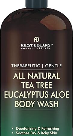 First Botany, ALL Natural Body Wash - Fights Body Odor, Athlete's Foot, Jock Itch, Nail Issues, Dandruff, Acne, Eczema, Shower Gel for Women & Men, Skin Cleanser -16 fl oz (Tea Tree Eucalyptus)