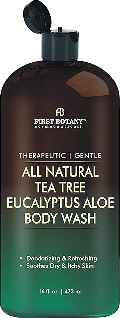 First Botany, ALL Natural Body Wash - Fights Body Odor, Athlete's Foot, Jock Itch, Nail Issues, Dandruff, Acne, Eczema, Shower Gel for Women & Men, Skin Cleanser -16 fl oz (Tea Tree Eucalyptus)