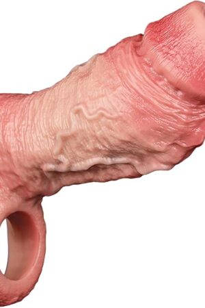 Glans Exposed Penis Sleeve Cock Sleeve Extender,Realistic Soft Silicone Penis Ring Male Enhancer Cuff, Adult Sex Toys for Enlarge Men Girth Couples Pleasure
