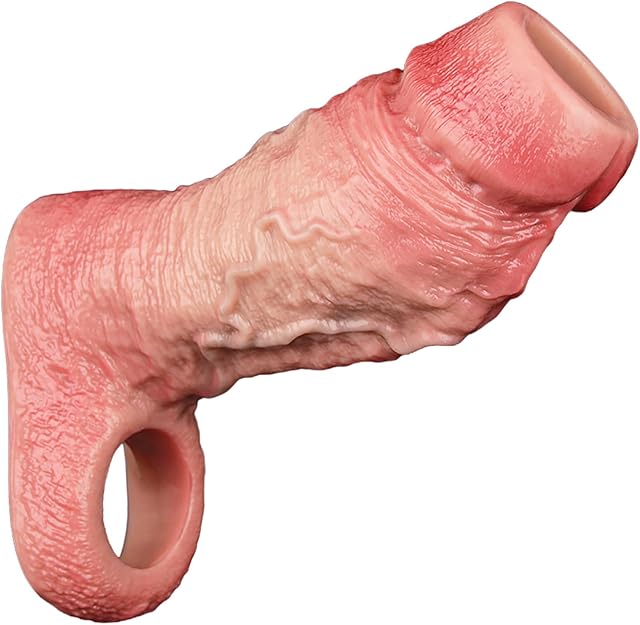 Glans Exposed Penis Sleeve Cock Sleeve Extender,Realistic Soft Silicone Penis Ring Male Enhancer Cuff, Adult Sex Toys for Enlarge Men Girth Couples Pleasure