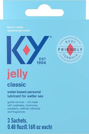 K-Y Jelly Lube, Personal Lubricant, Body Friendly Water-Based Formula, Safe for Anal Sex, Safe to Use with Latex Condoms, for Men, Women and Couples, 3x0.16 FL OZ Sachets (Pack of 1)