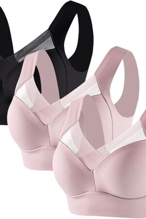 3PCS Sports Bras Women 3 Pack Wireless Seamless Bras Non Wired Sport Bra Breathable Comfy Sexy Deep V Push Up Yoga Gym