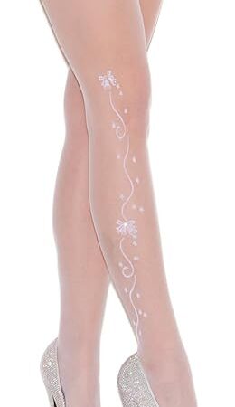 Women's Lace Top Sheer Thigh Hi with Wedding Bells Applique