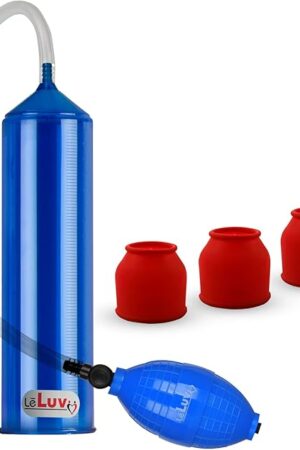 2.25"x9" EasyOp Good Bgrip Blue Ball Grip with Clear Graduated Cylinder/Clear Collapse-Resistant Hose Penis Pump with 3 Silicone Medium Sleeves