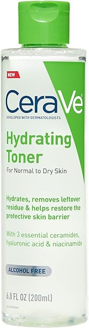 CeraVe Hydrating Toner for Face Non-Alcoholic with Hyaluronic Acid, Niacinamide, and Ceramides for Sensitive Dry Skin, Fragrance-Free Non Comedogenic, Full Size, 68 Fl Oz